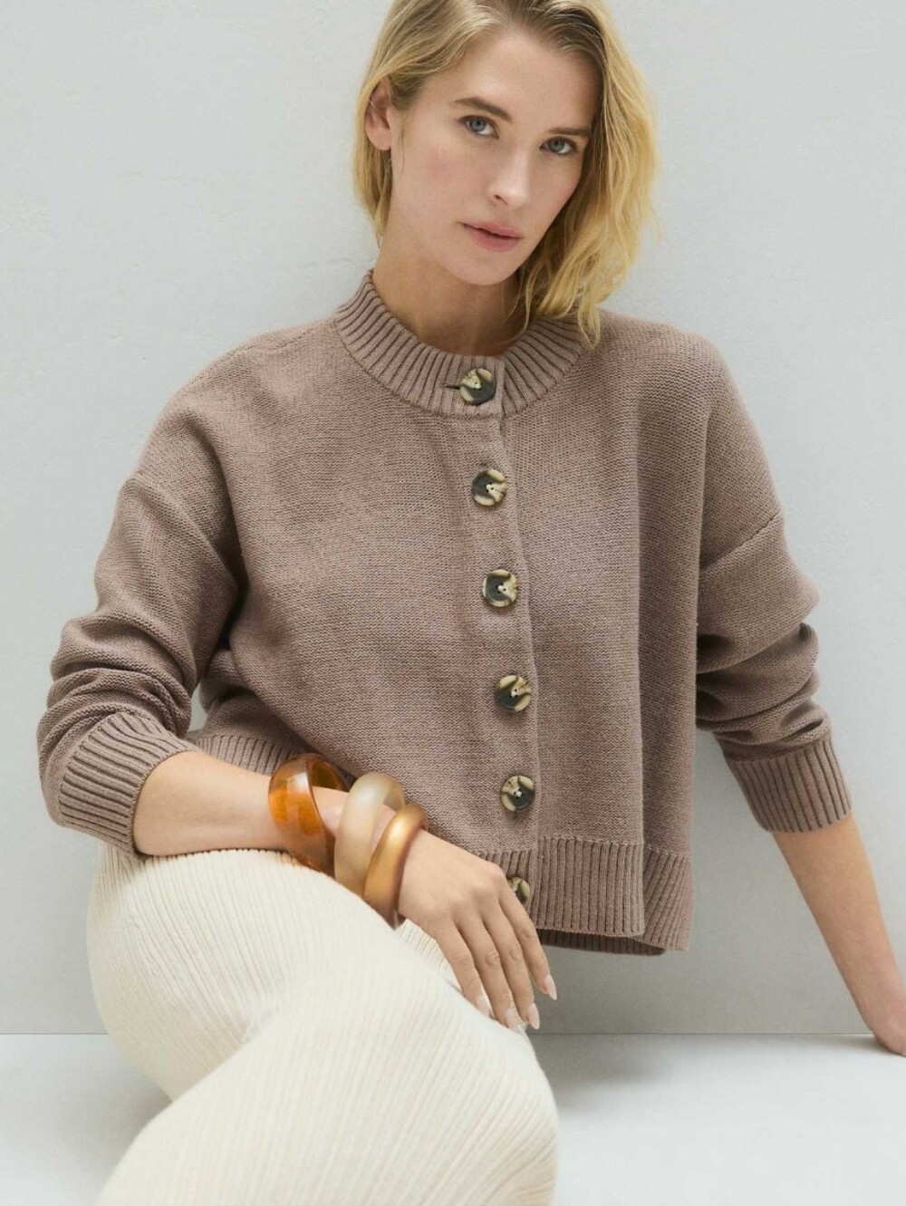Quince Cropped Cardigan Organic Cardigan Cafe Au Lait Sweater